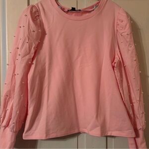 Boston Proper Blush Top with Pearl Embellishments